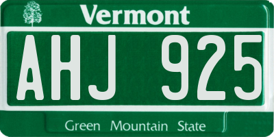VT license plate AHJ925