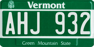 VT license plate AHJ932