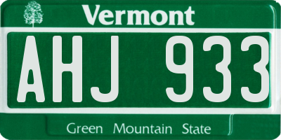 VT license plate AHJ933