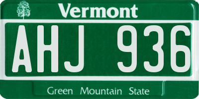 VT license plate AHJ936