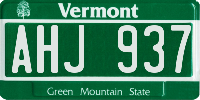 VT license plate AHJ937