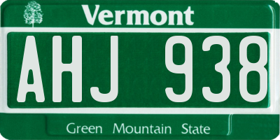 VT license plate AHJ938