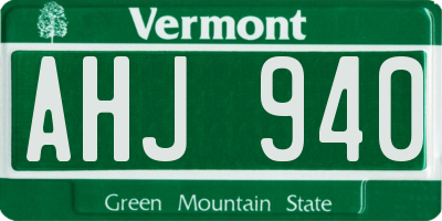 VT license plate AHJ940