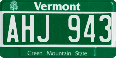 VT license plate AHJ943