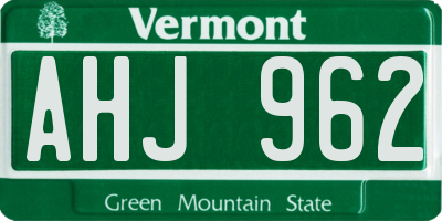 VT license plate AHJ962