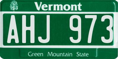VT license plate AHJ973