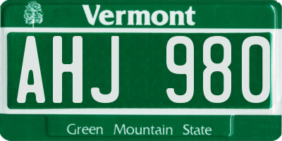 VT license plate AHJ980