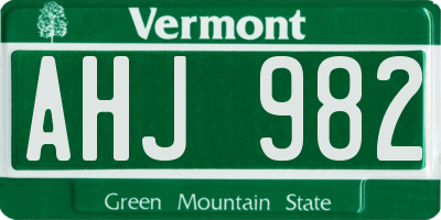 VT license plate AHJ982