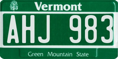 VT license plate AHJ983