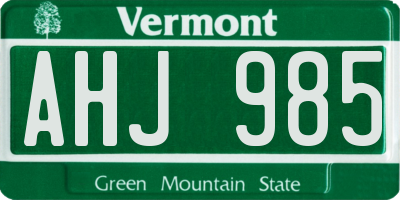 VT license plate AHJ985