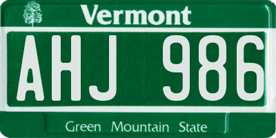 VT license plate AHJ986
