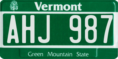 VT license plate AHJ987