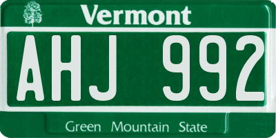 VT license plate AHJ992
