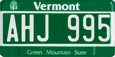 VT license plate AHJ995