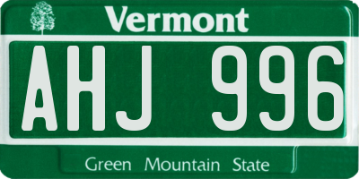 VT license plate AHJ996
