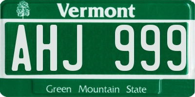 VT license plate AHJ999