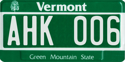 VT license plate AHK006