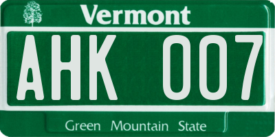 VT license plate AHK007