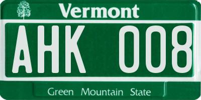 VT license plate AHK008