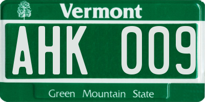 VT license plate AHK009