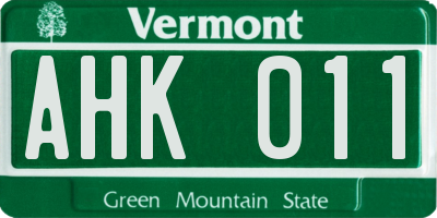 VT license plate AHK011