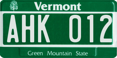 VT license plate AHK012