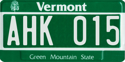 VT license plate AHK015
