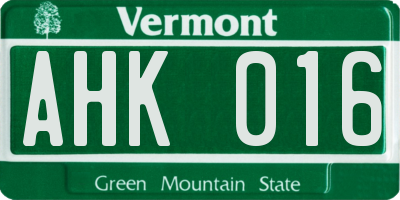 VT license plate AHK016