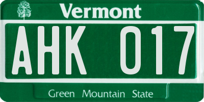 VT license plate AHK017