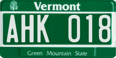 VT license plate AHK018