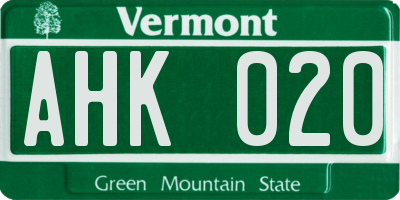 VT license plate AHK020