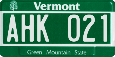 VT license plate AHK021