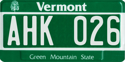 VT license plate AHK026