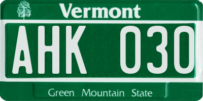 VT license plate AHK030