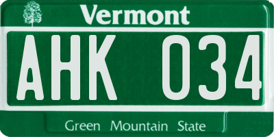VT license plate AHK034
