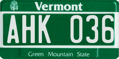 VT license plate AHK036