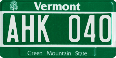 VT license plate AHK040