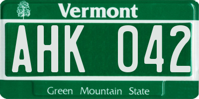 VT license plate AHK042