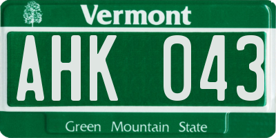 VT license plate AHK043