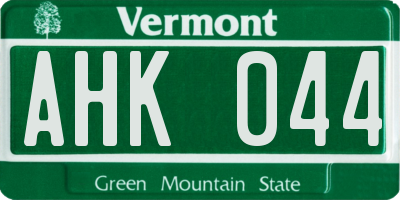 VT license plate AHK044