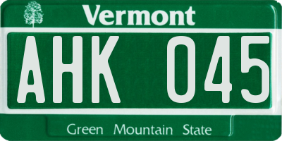 VT license plate AHK045
