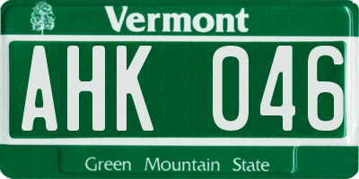 VT license plate AHK046