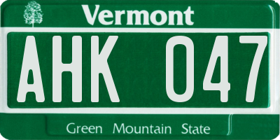 VT license plate AHK047