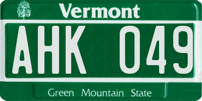 VT license plate AHK049