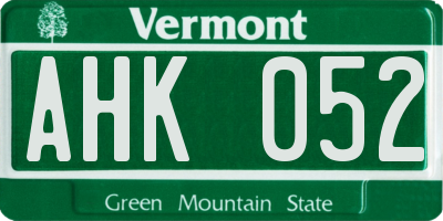 VT license plate AHK052