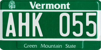VT license plate AHK055