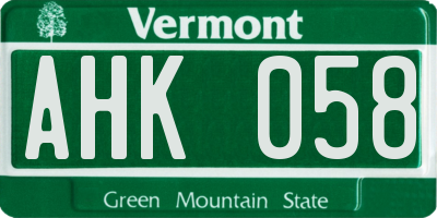 VT license plate AHK058