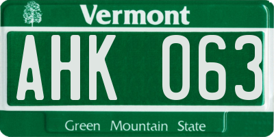 VT license plate AHK063