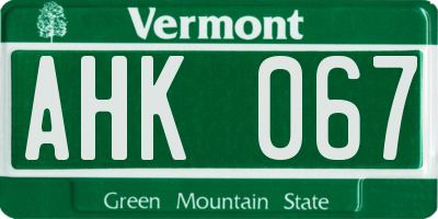 VT license plate AHK067