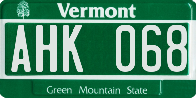 VT license plate AHK068
